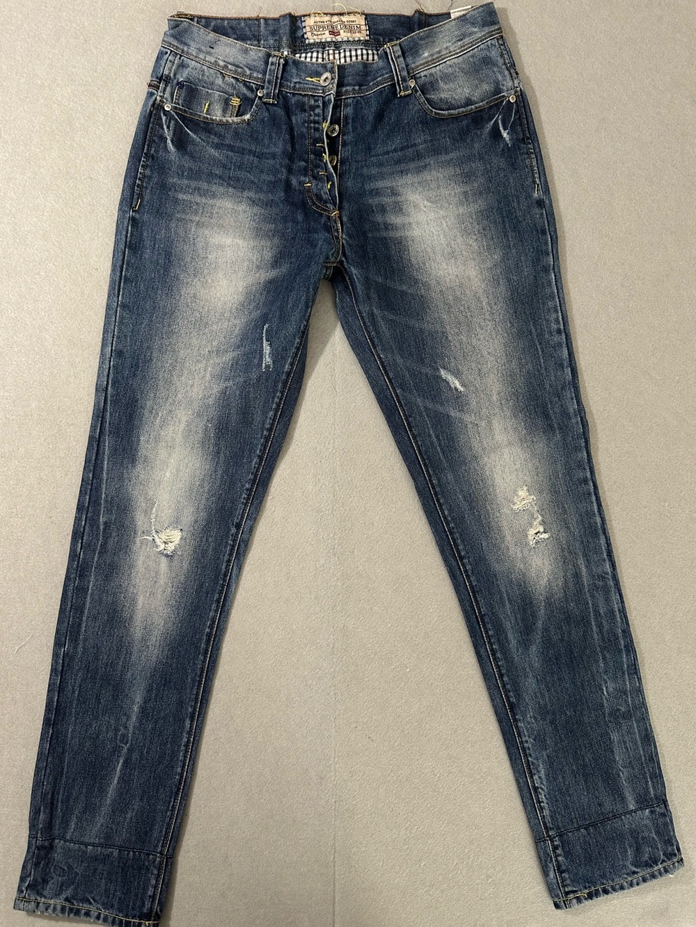 Supreme Slim Distressed Washed Blue Jeans